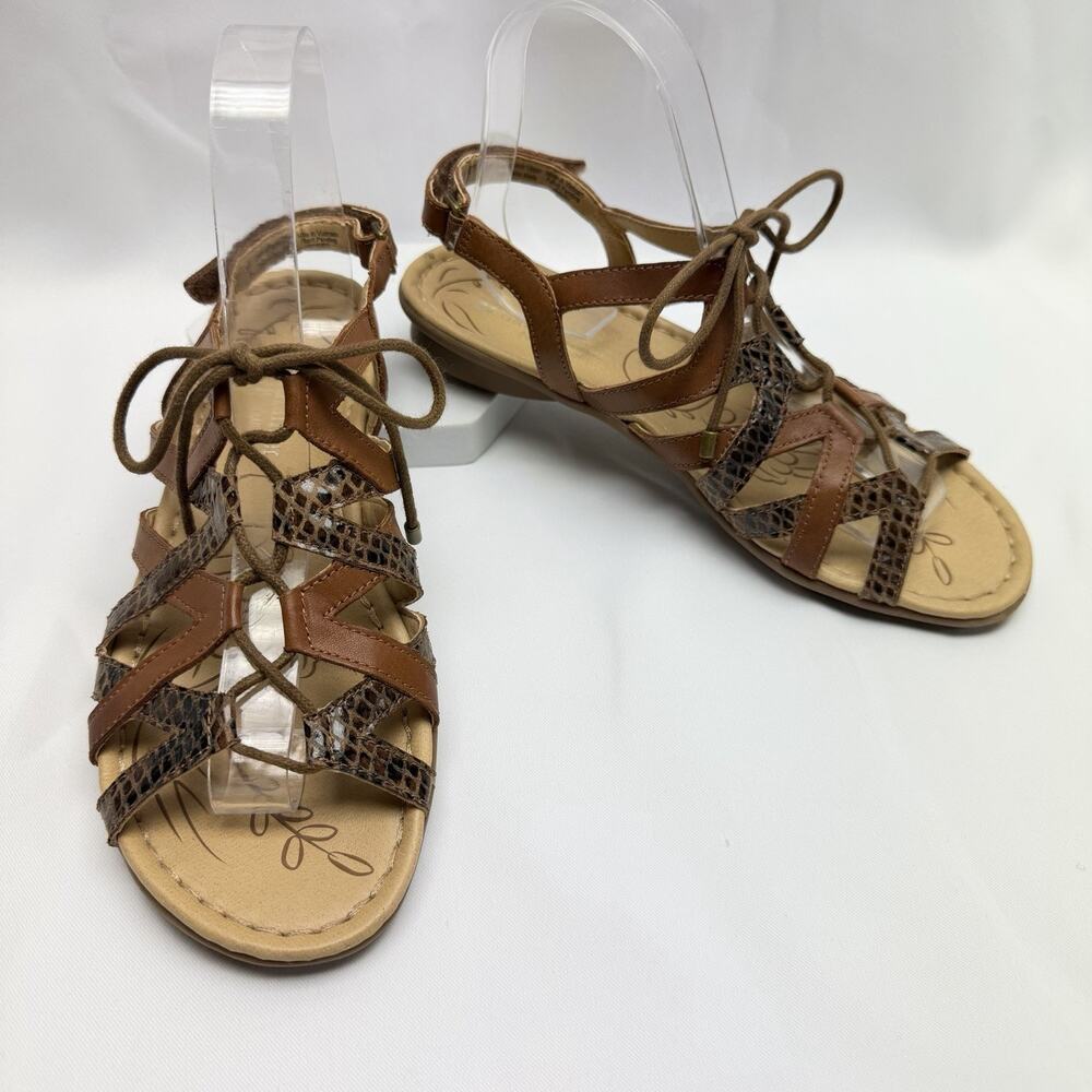 Naturalizer N5 Comfort Gladiator Sandals Brown Leather Snake Print Women’s 7M